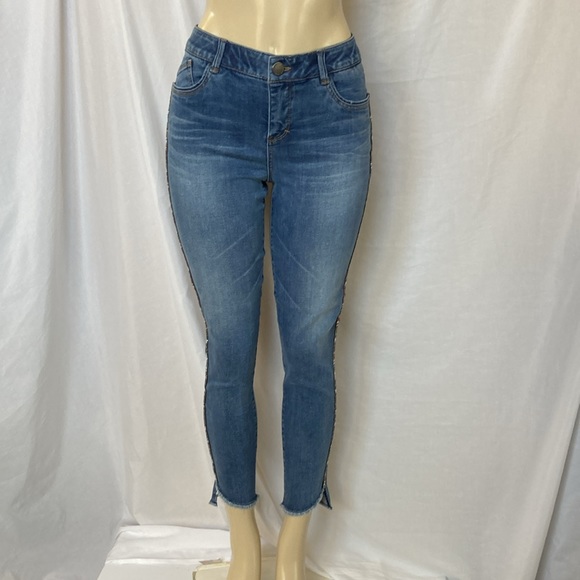 DEMOCRACY Jeans Tummy Control Size 6 Shiny Color Beads Side Stripe Dark Blue - Picture 3 of 12